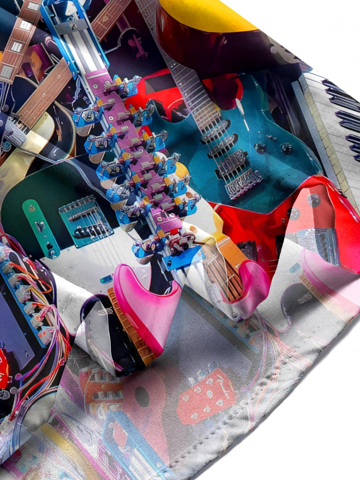 Musical Instrument Print Men's Pocket Short Sleeve Shirts