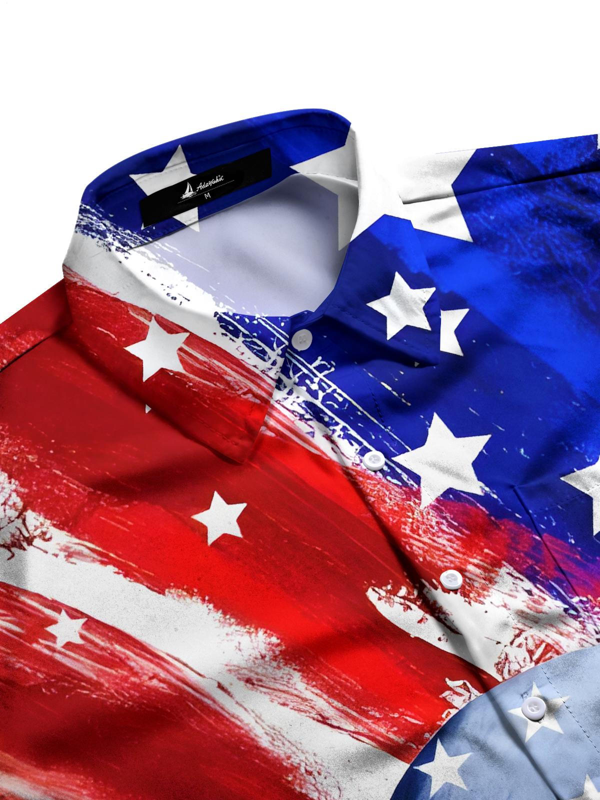 Independence Day Skull Men's Pocket Short Sleeve Shirts