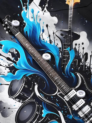 Men's guitar print short sleeve shirt flat lay