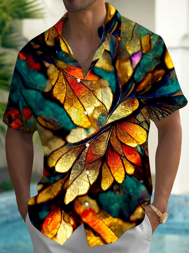 Men's floral short sleeve shirt front view