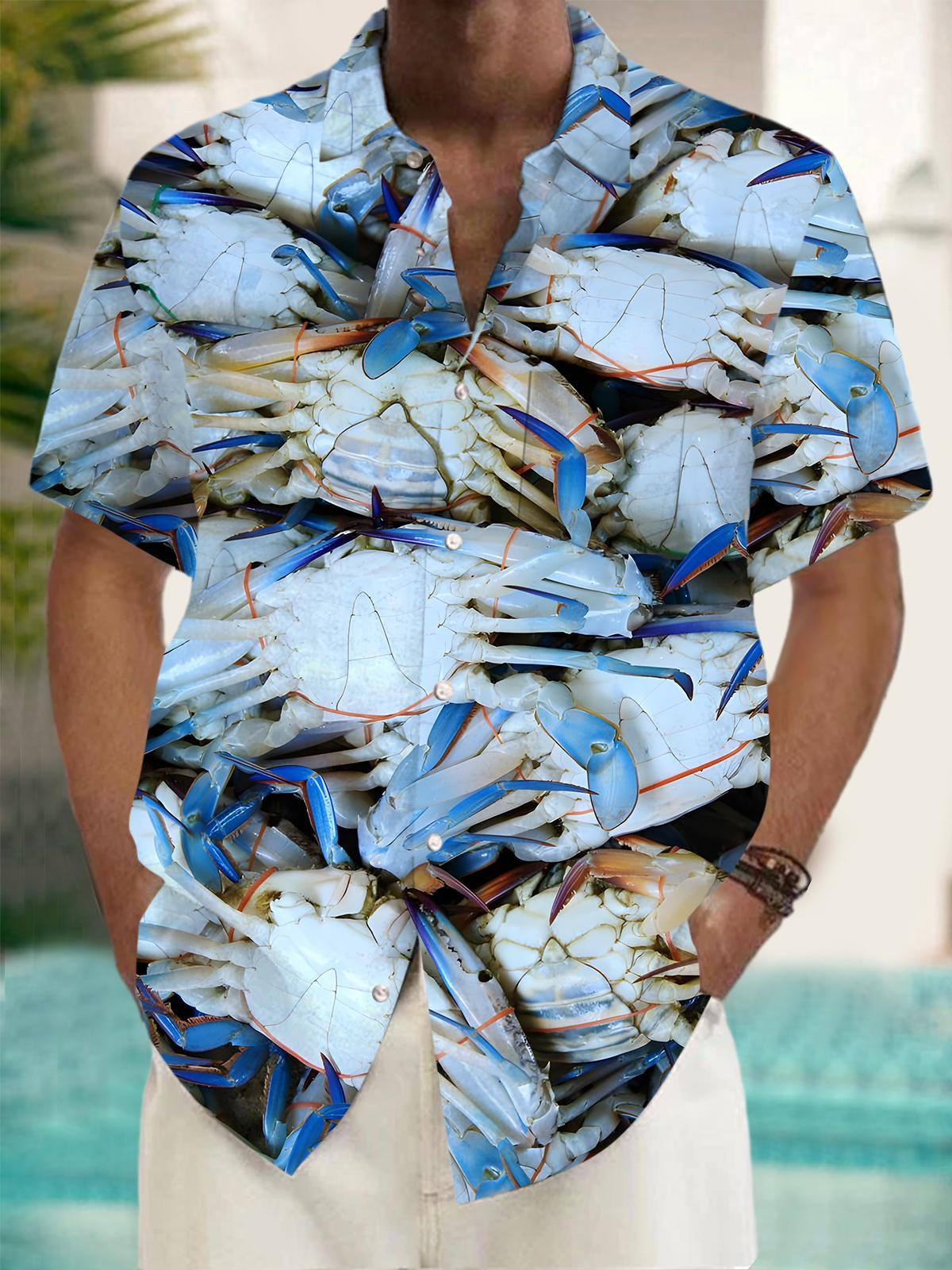 Crab Print Men's Pocket Short Sleeve Shirts