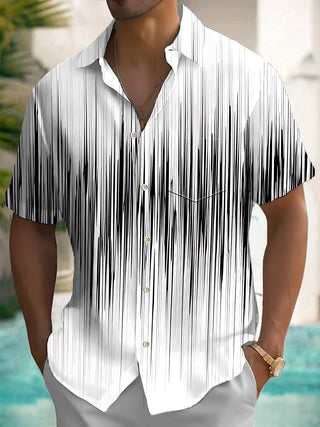 Men's everyday wear striped print pocket shirt half sleeve side angle