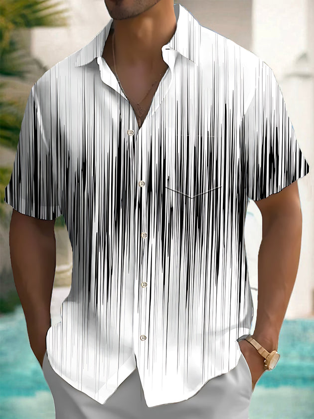 Casual Striped Print Men's Pocket Short Sleeve Shirts