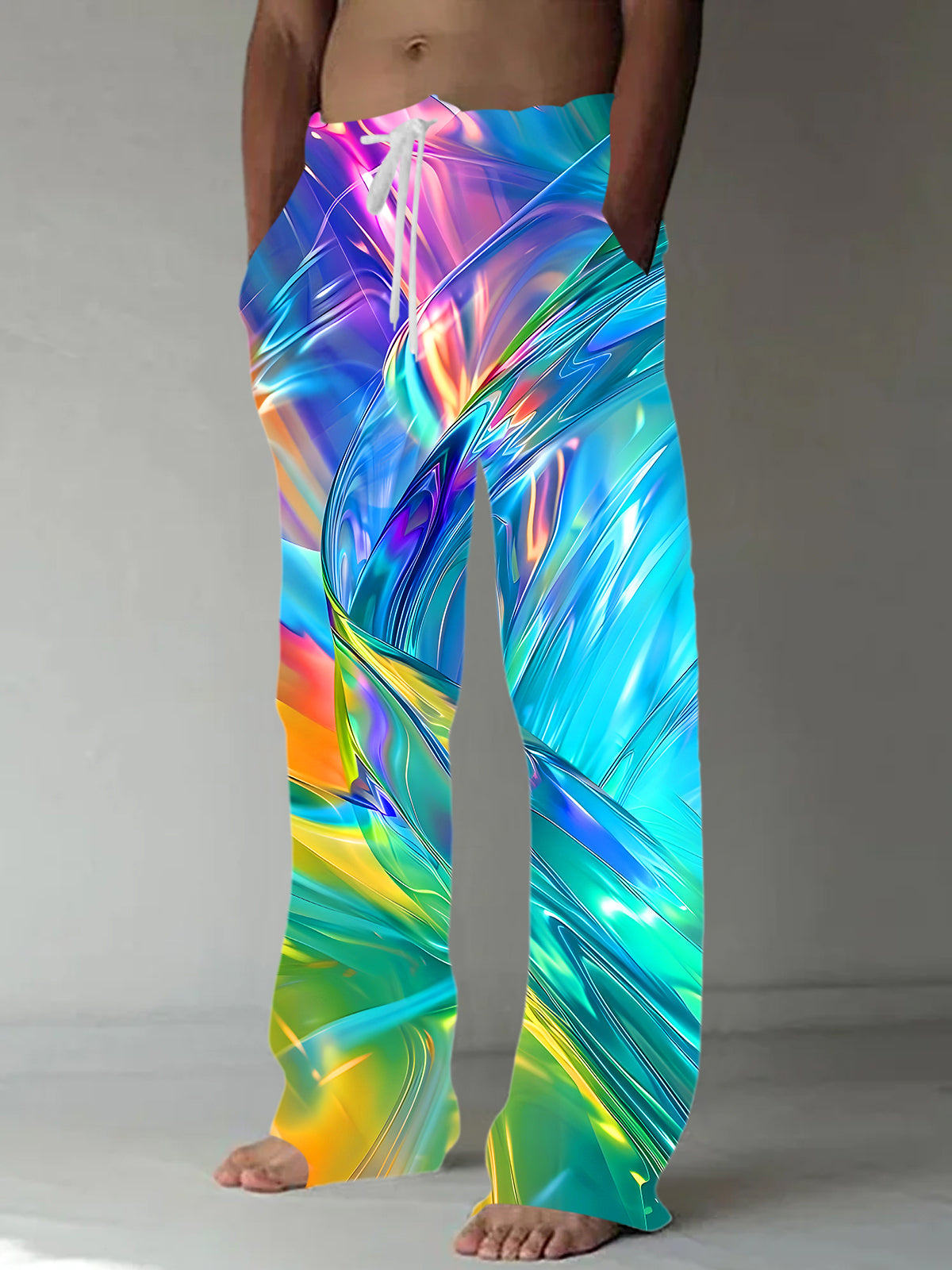 Psychedelic Colorful Abstract Men's Casual Elastic Waist Pants