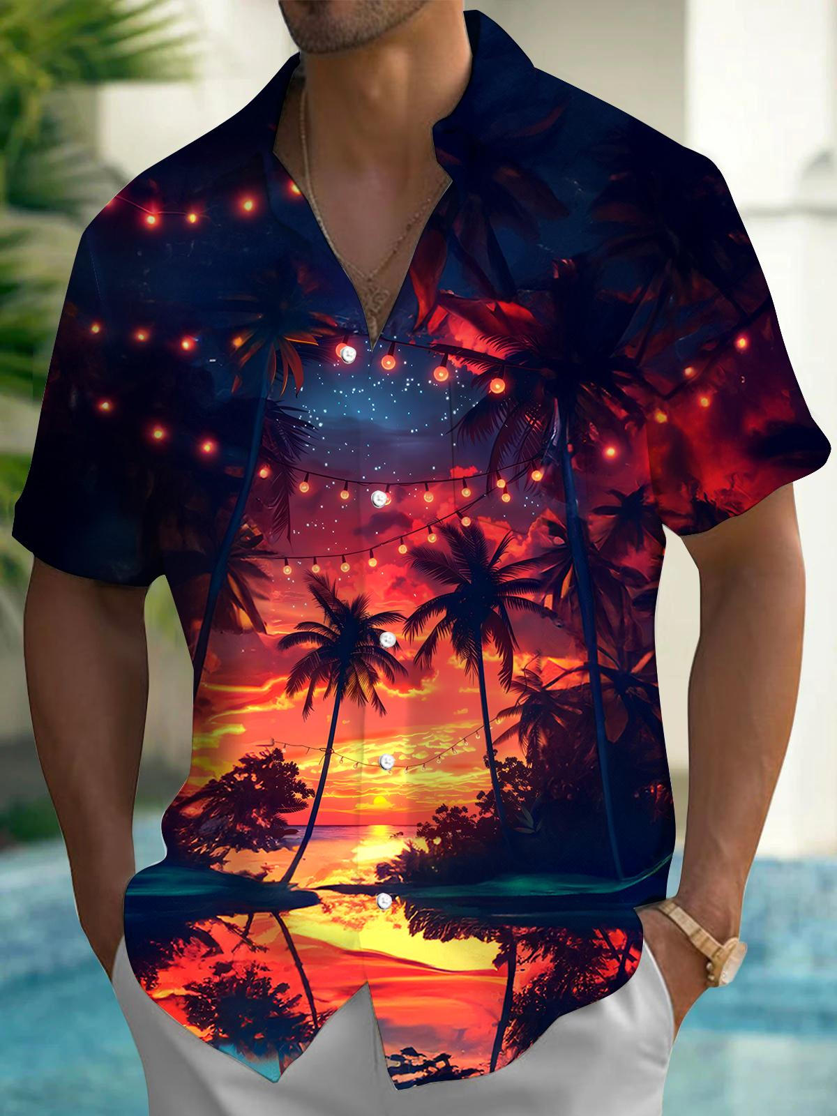 Christmas Coconut Tree Men's Pocket Short Sleeve Shirts