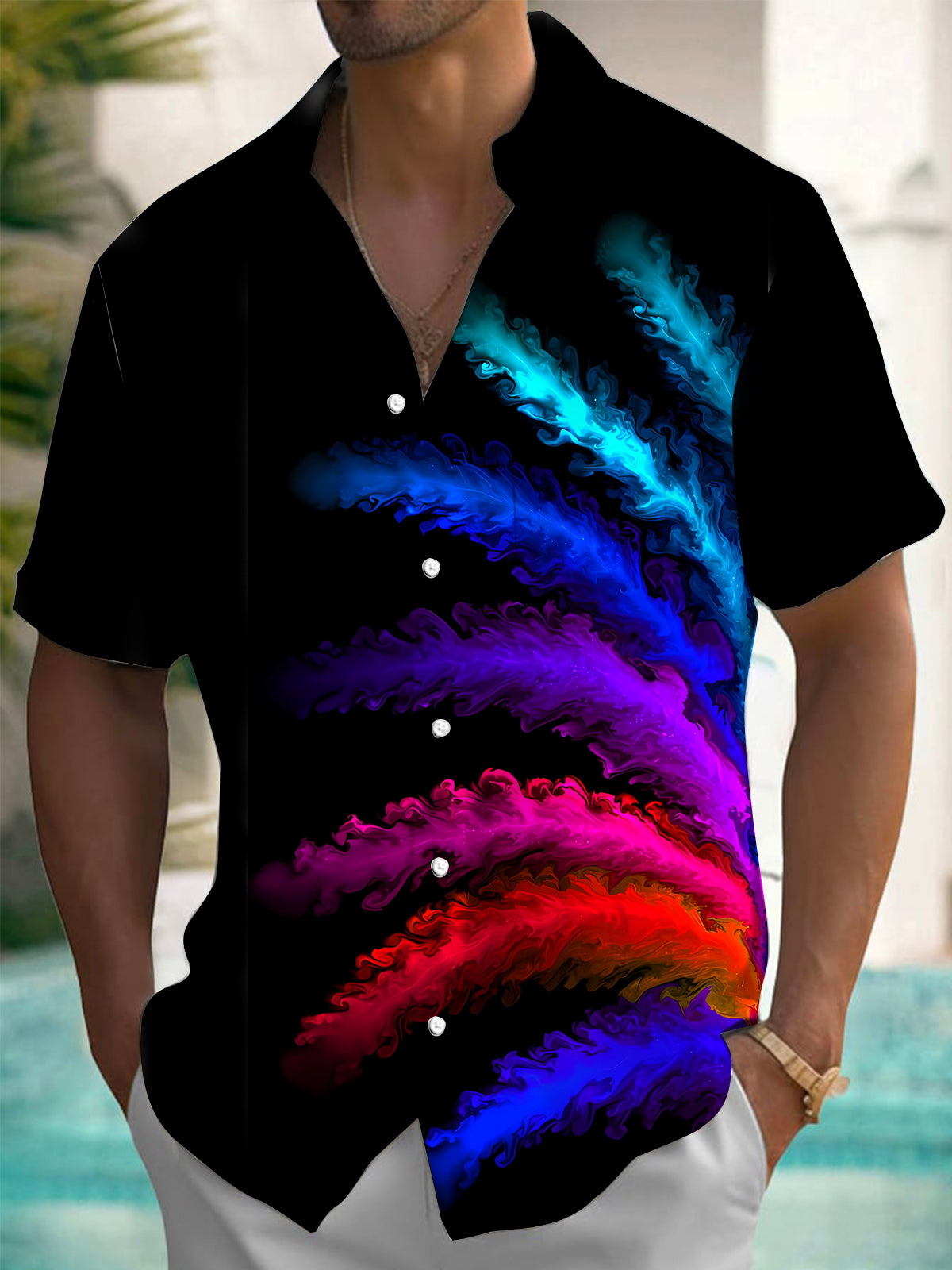 Abstract Print Men's Pocket Short Sleeve Shirts