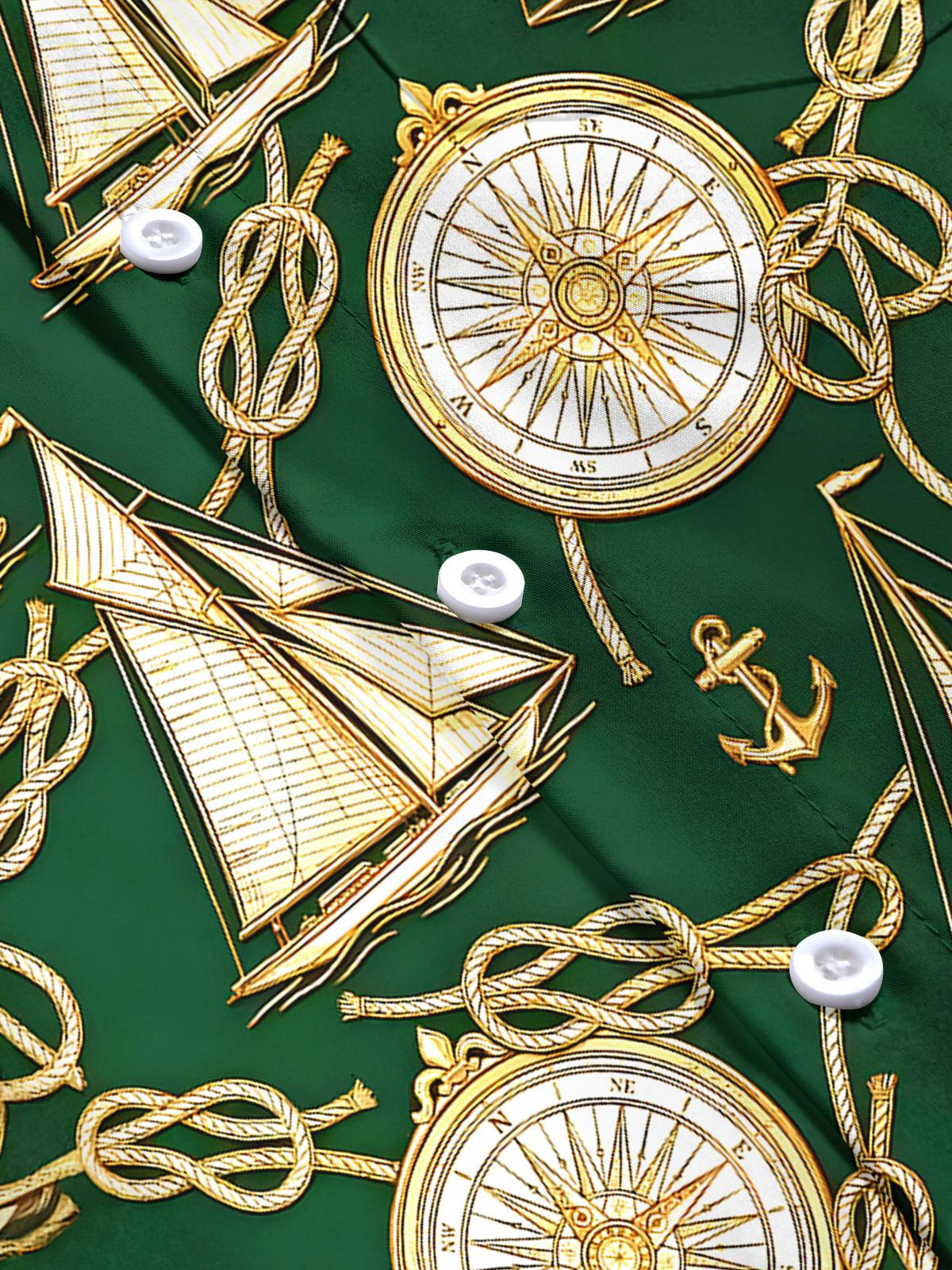 Retro Boat Compass Men's Pocket Short Sleeve Shirts