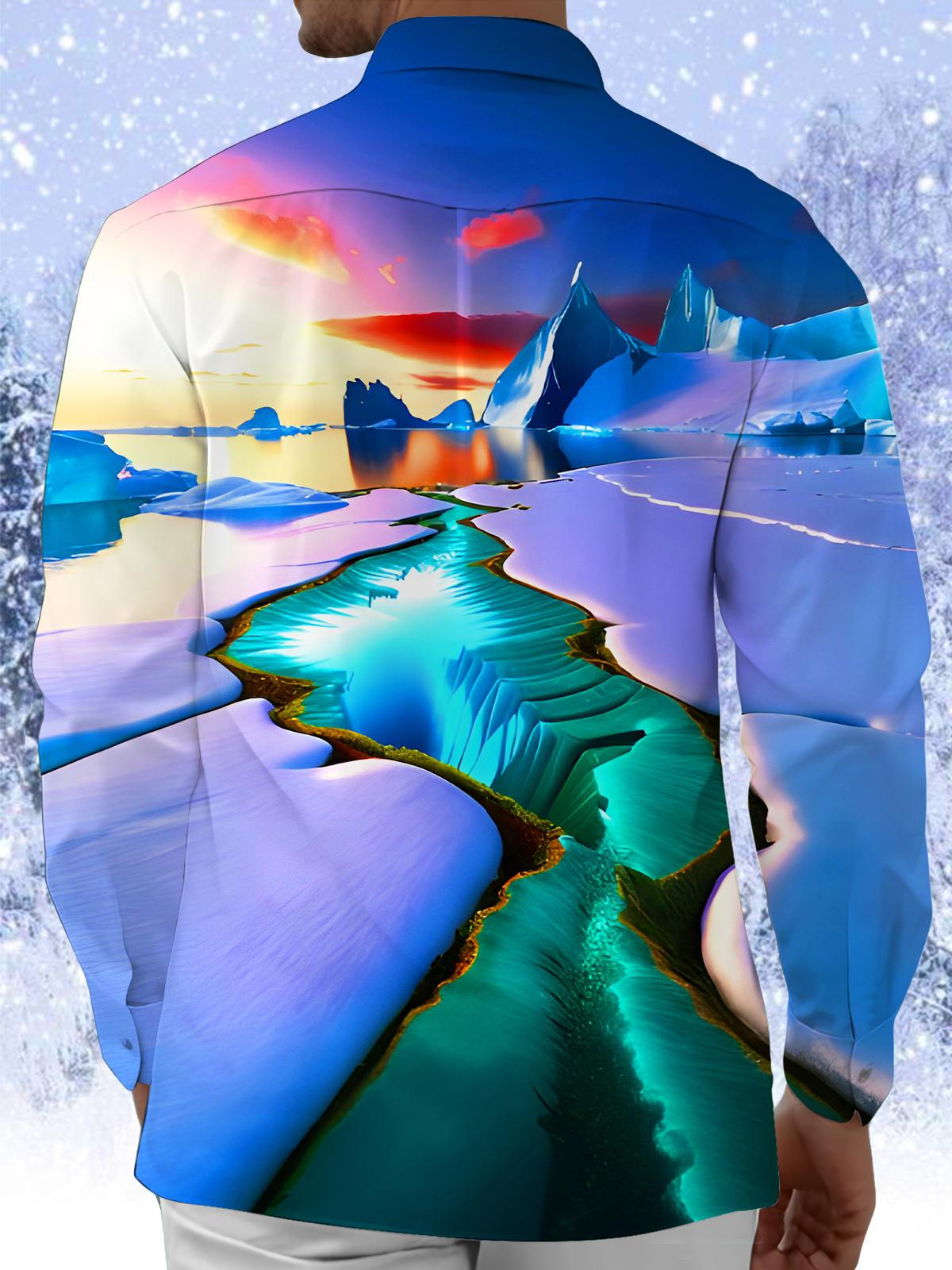 Fantasy Polar Glaciers Light Shadow Men's Pocket Long Sleeve Shirts