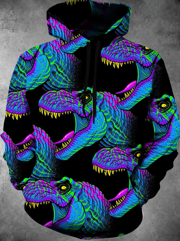 Men's dinosaur long sleeve pullover hoodie front view