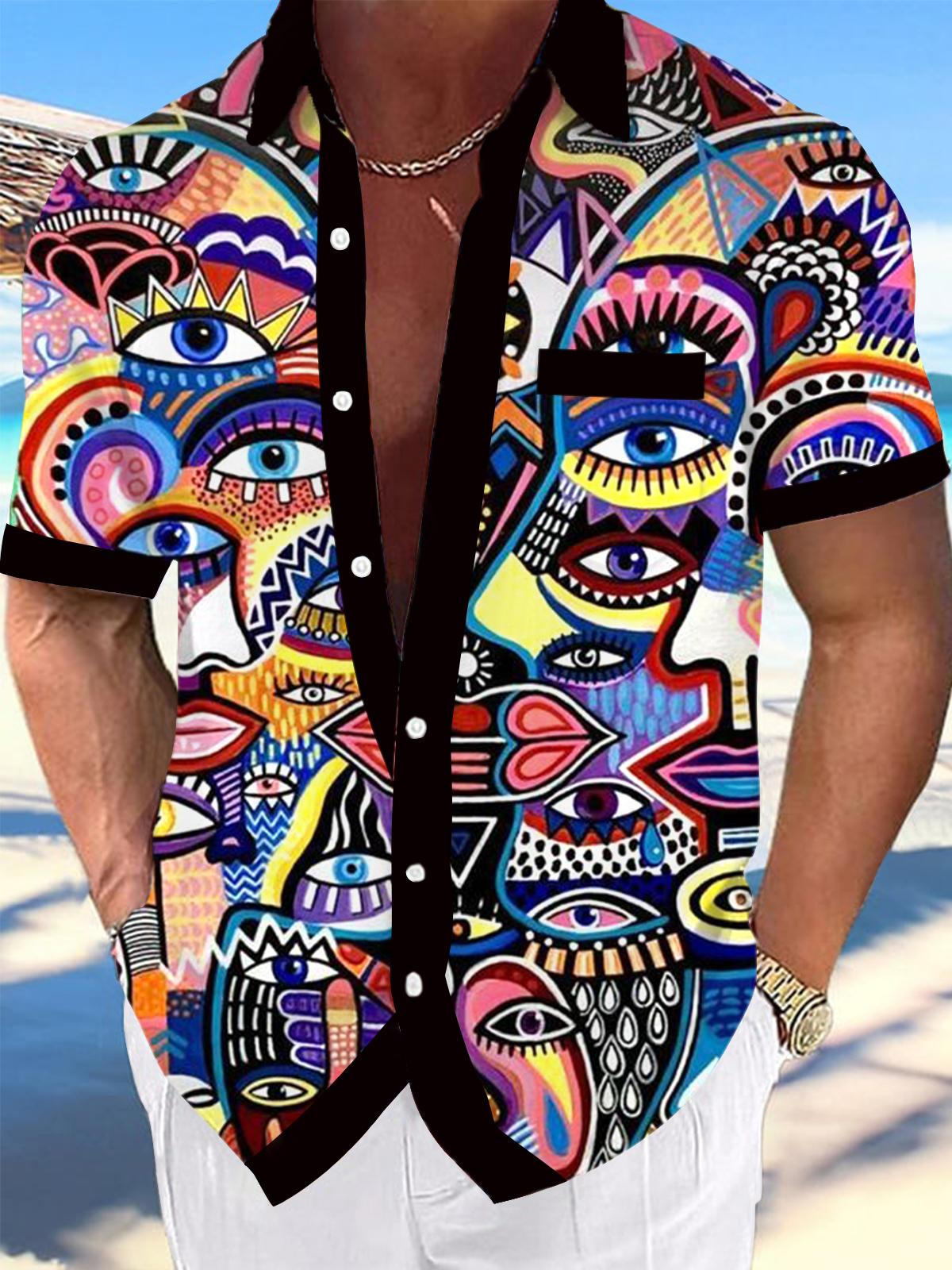 Abstract Eye Art Print Men's Pocket Short Sleeve Shirts