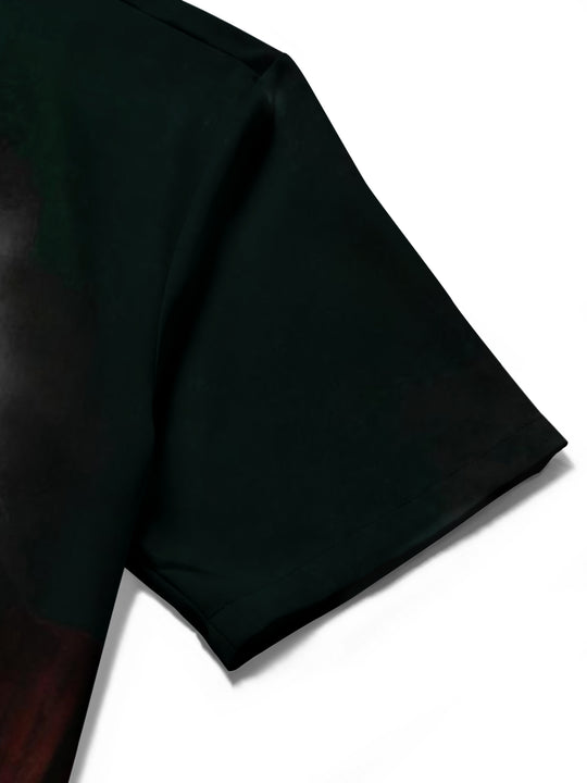 Men's skull print short sleeve shirt fabric texture close-up detail