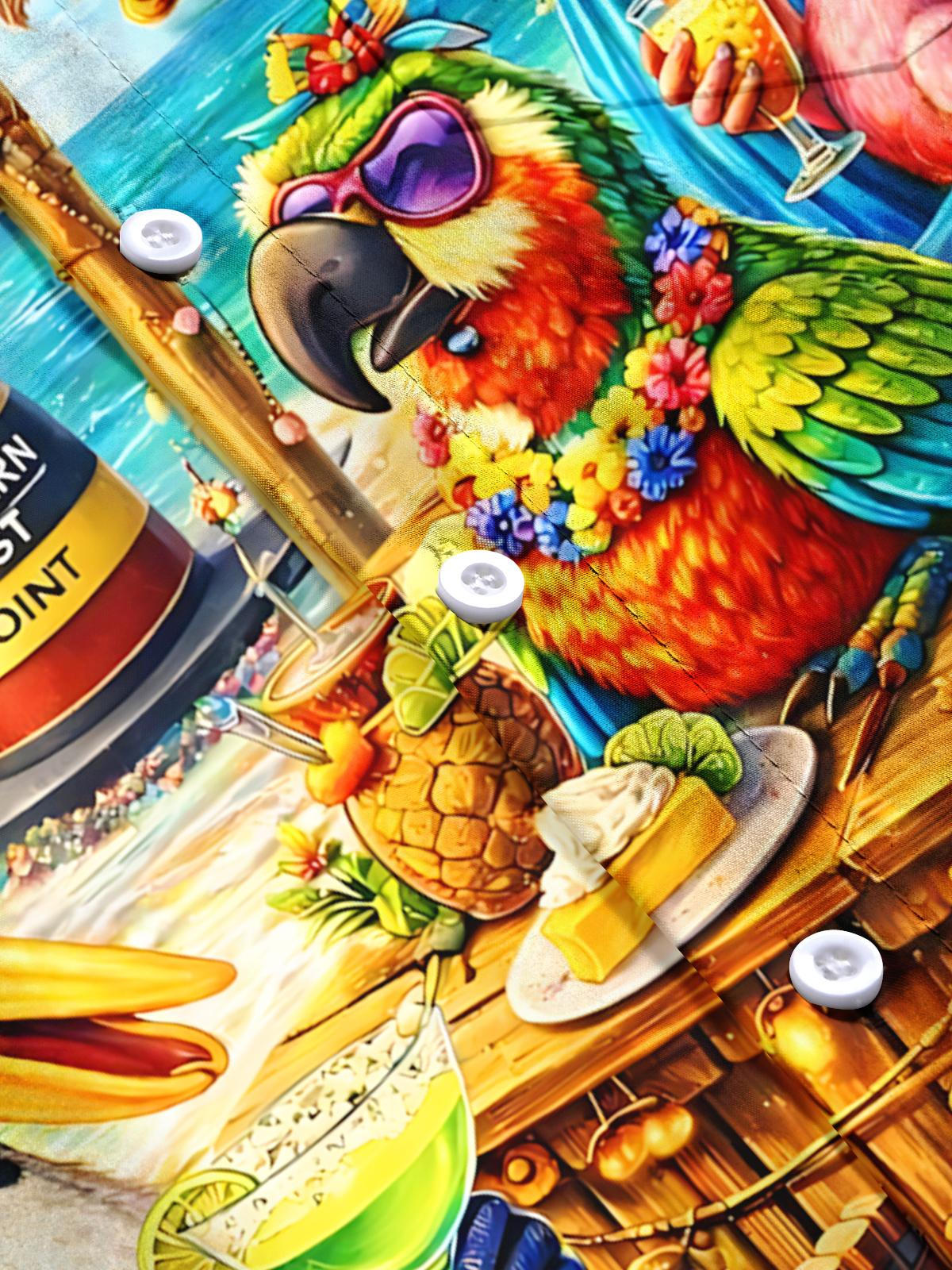 Hawaiian Parrot Print Men's Pocket Short Sleeve Shirts