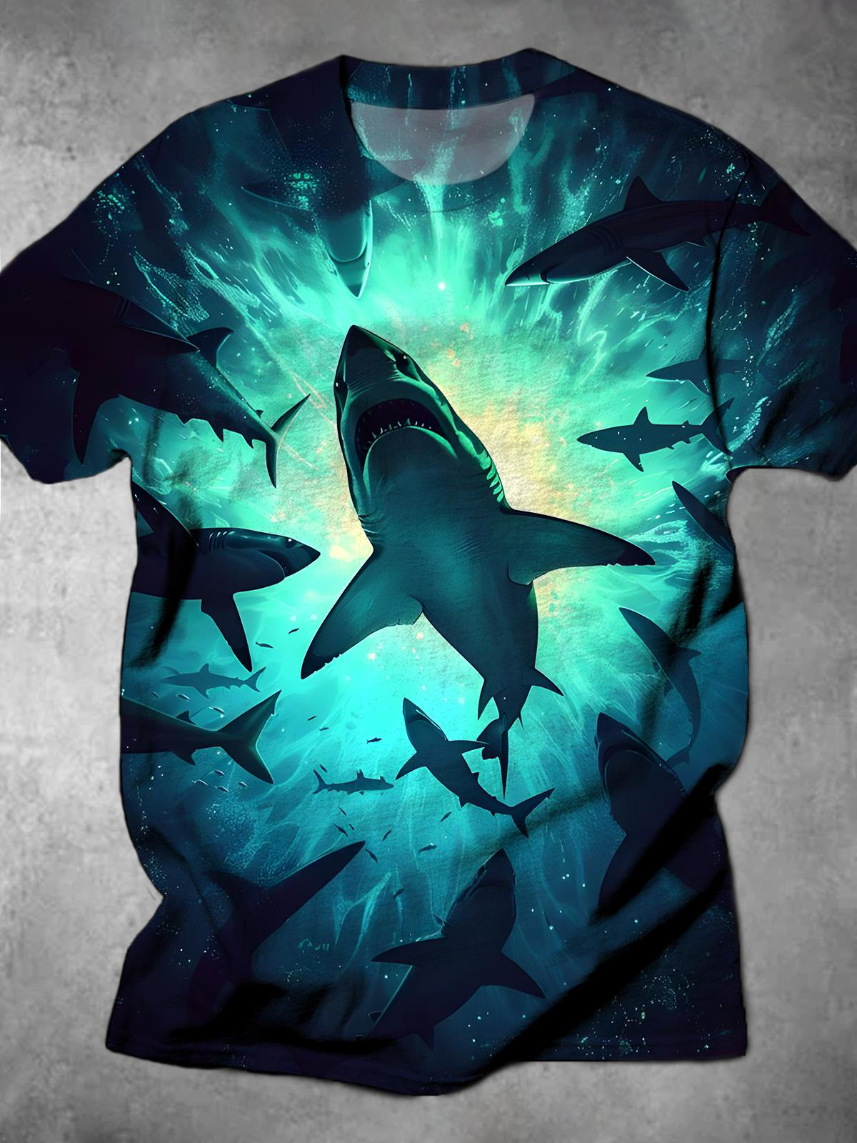 Shark Round Neck Short Sleeve Men's T-shirt