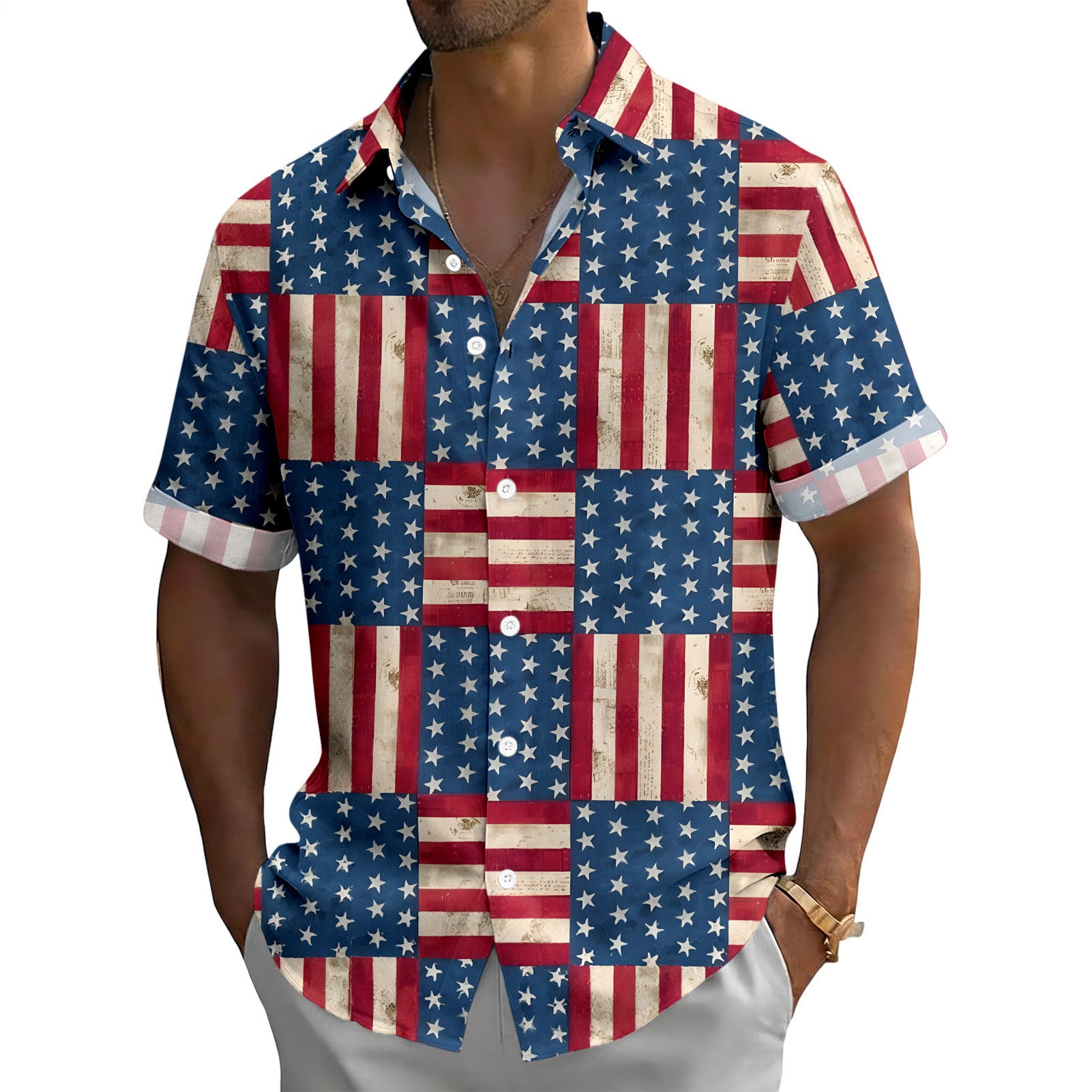 Patriotic Button Down Shirts for Men US Flag Short Sleeve Stars and Stripes Shirts Fashion Tops for Travel noble