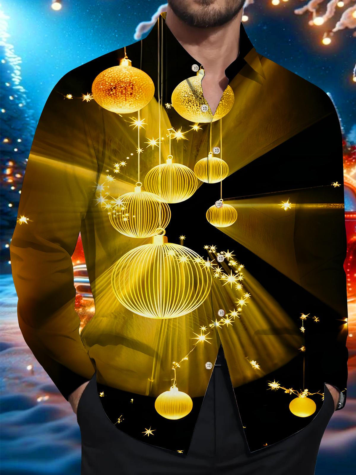 Shiny Golden Disco Ball Men's Pocket Long Sleeve Shirts