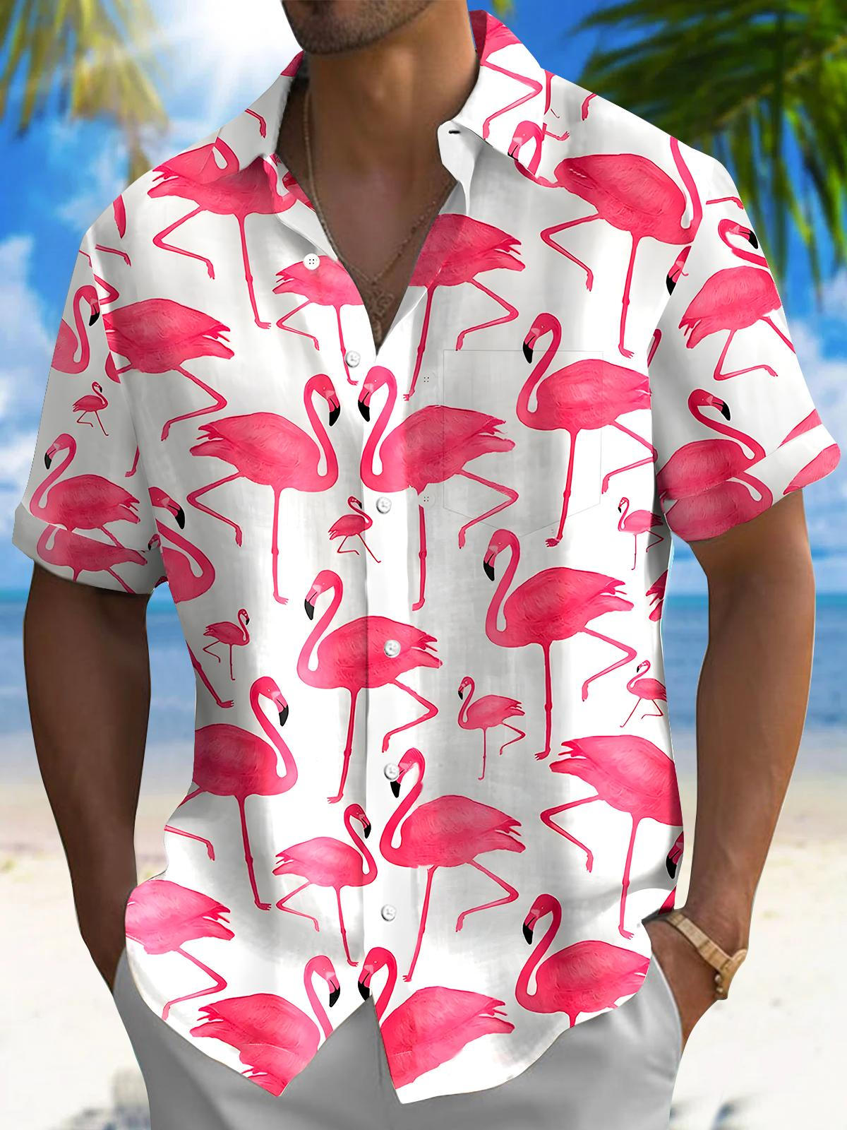 Flamingo Men's Pocket Short Sleeve Shirts