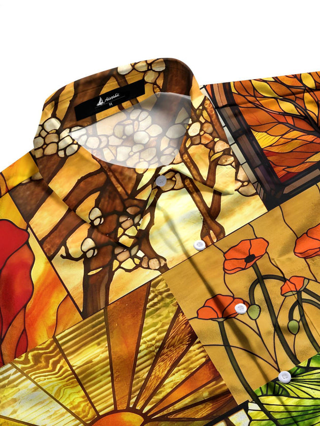 men's floral short sleeve flat lay shirt