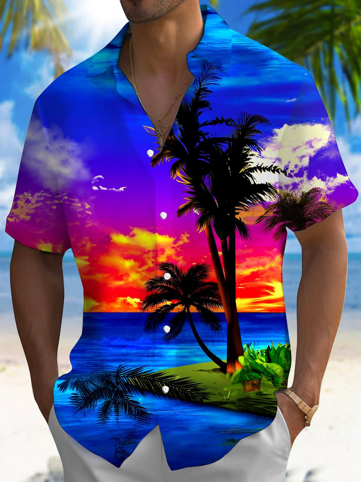 Coconut Tree Men's Pocket Short Sleeve Shirts