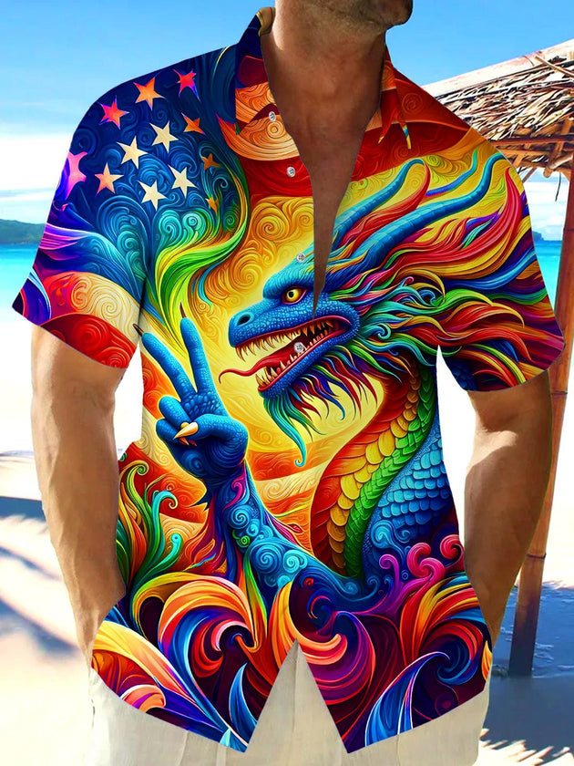 men's dragon print shirt front view