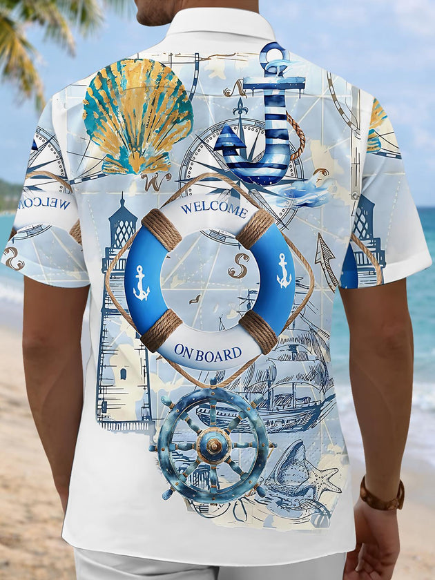 Nautical Anchor Element Map Men's Pocket Short Sleeve Shirts
