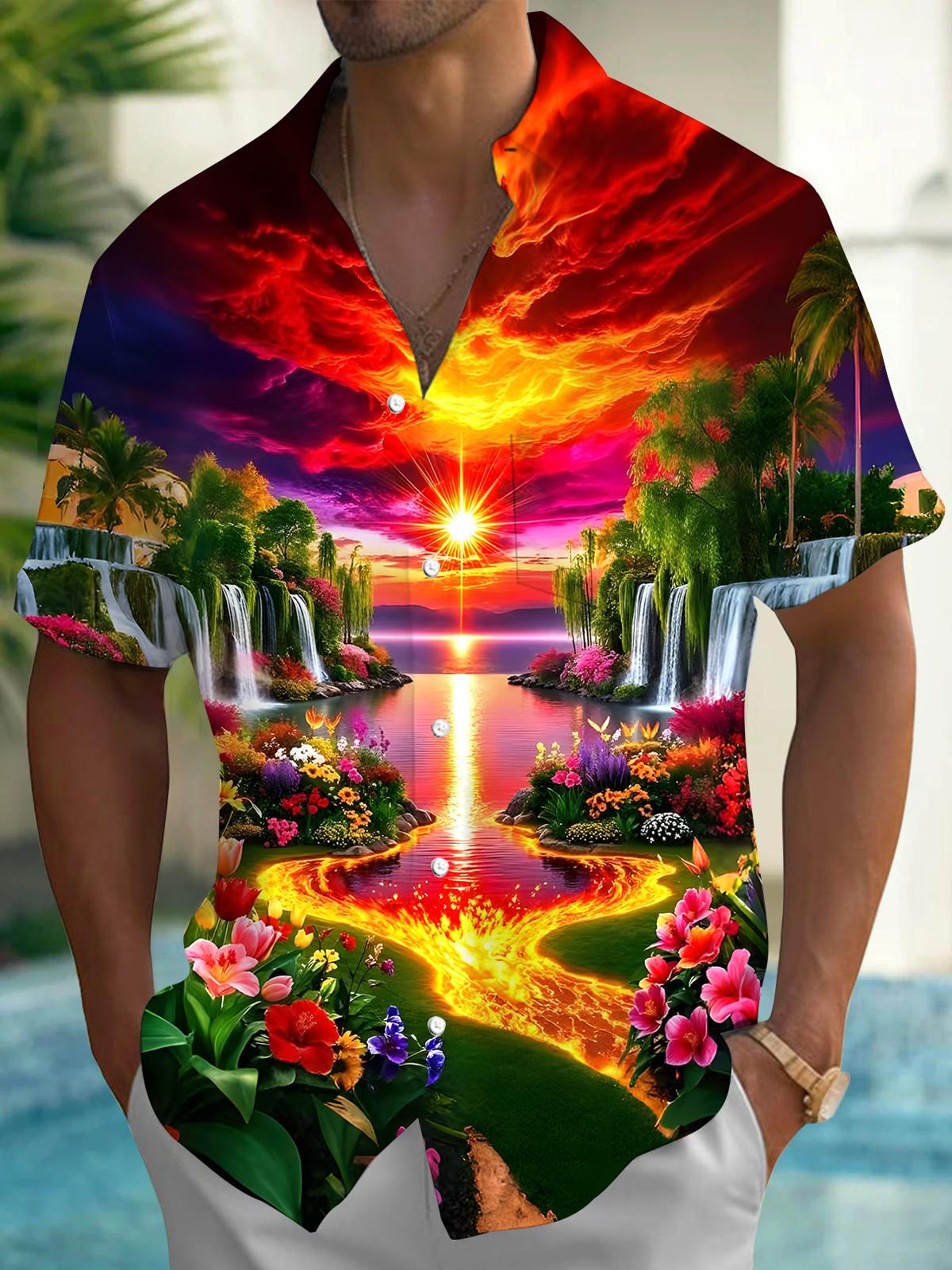 Sunset Mountains Men's Pocket Short Sleeve Shirts