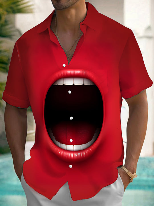 Men's fun print pocket short sleeve shirt front view