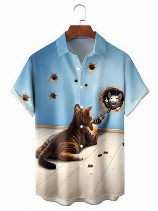 men's cat print shirt front view