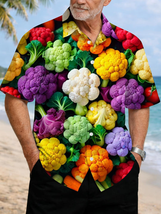 Colorful Cauliflower Print Men's Pocket Short Sleeve Shirts
