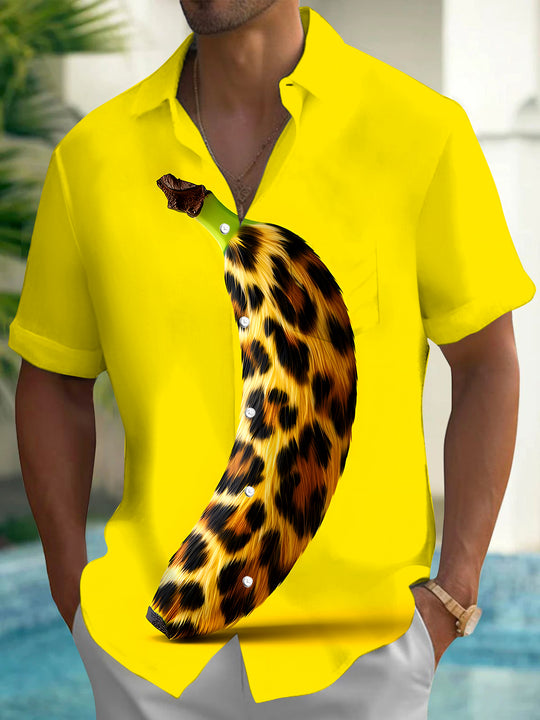 Men's Hawaiian pocket short sleeve shirt front view tropical beach vacation