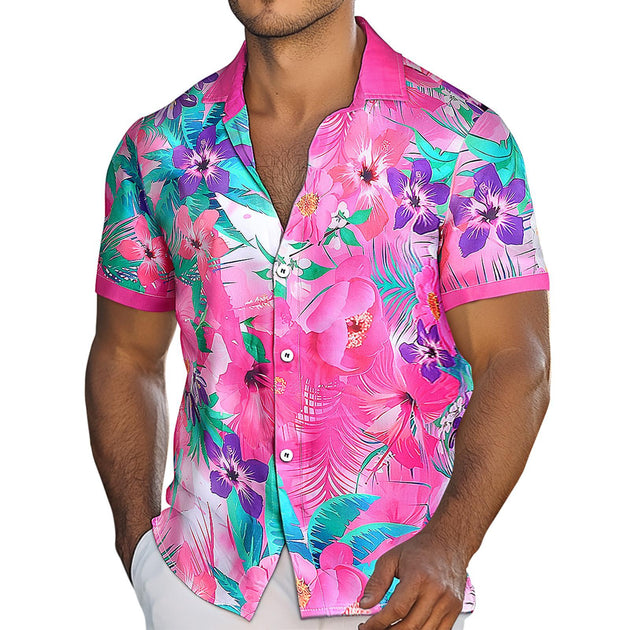 Mens Hawaiian Shirt Flower Print Casual Shirts Short Sleeve Beach Vacation Clothes for Travel Vacation Summer Beach here