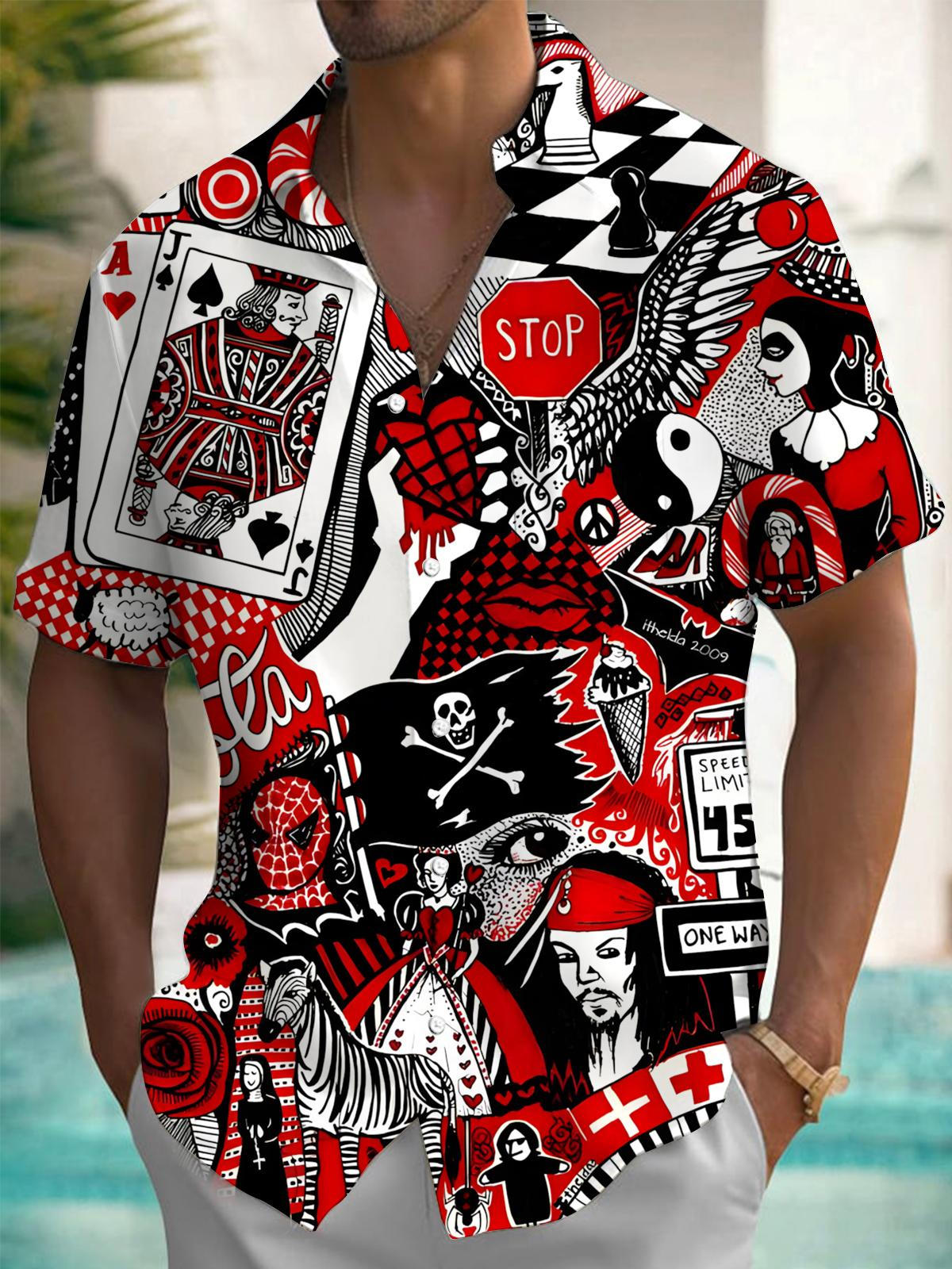 Poker Print Men's Pocket Short Sleeve Shirts