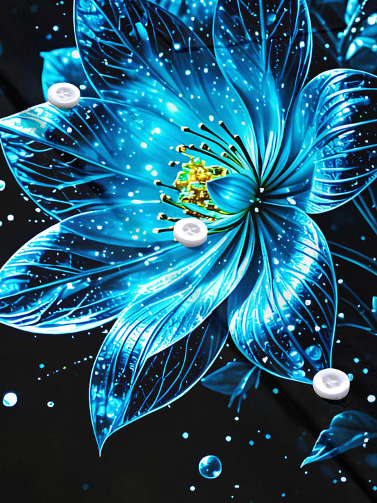 Luminous Blue Lotus Floral Men's Pocket Short Sleeve Shirts