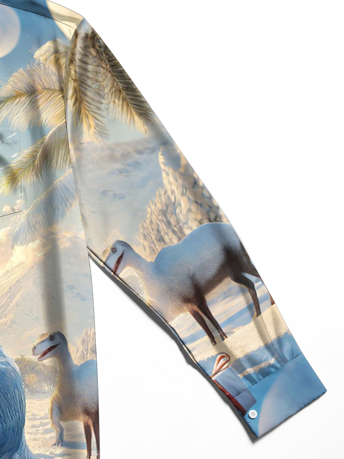 Winter Dinosaur Christmas Tree Print Men's Pocket Long Sleeve Shirts
