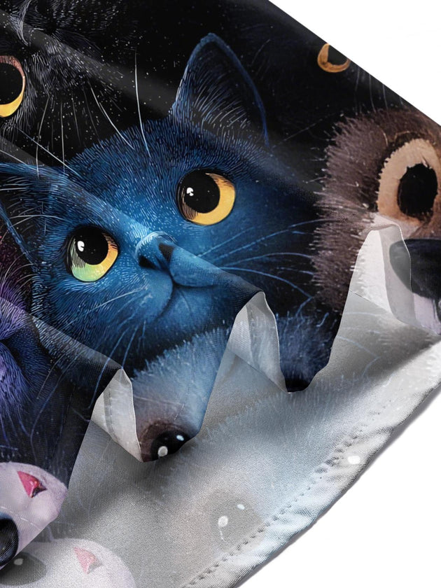Men's cat print short sleeve shirt lifestyle front view