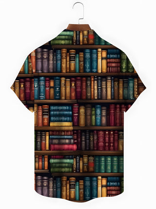Men's Book Print Pocket Short Sleeve Shirt Back View