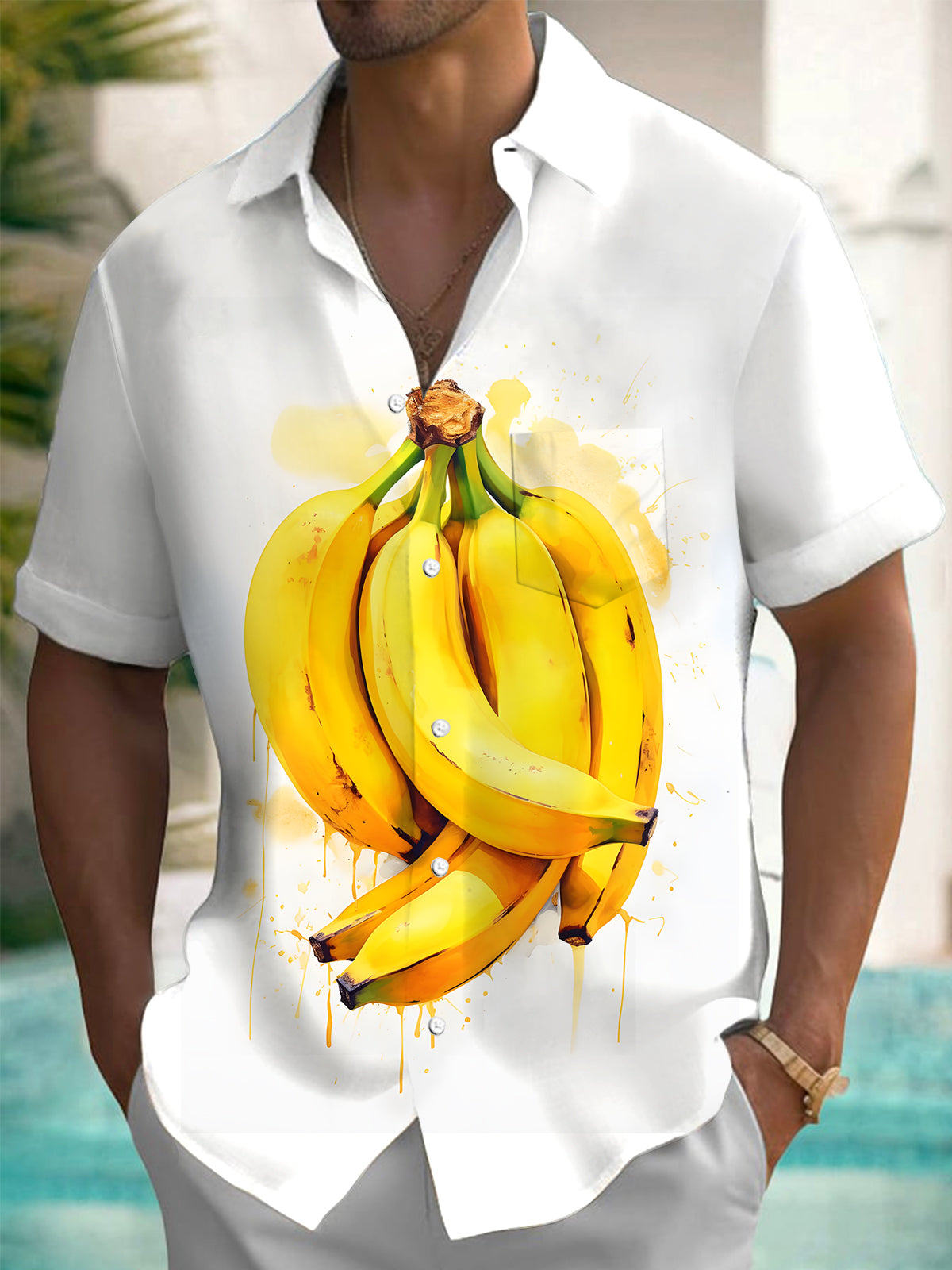 Banana Print Men's Pocket Short Sleeve Shirts