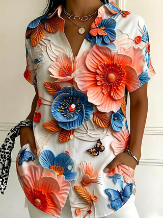 Art 3D Stereoscopic Floral Butterfly Women's Short Sleeve Shirts