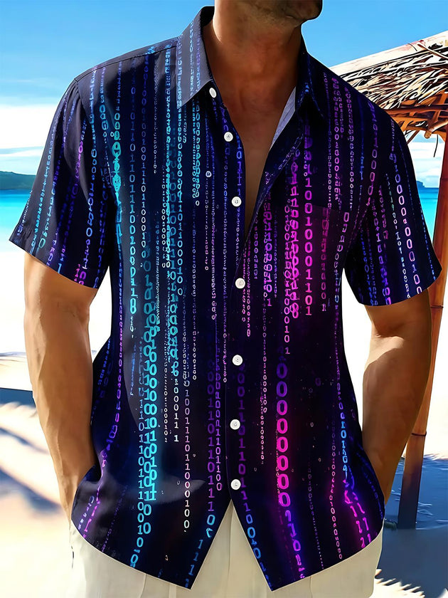 Cyberpunk Matrix Binary Code Men's Pocket Short Sleeve Shirts
