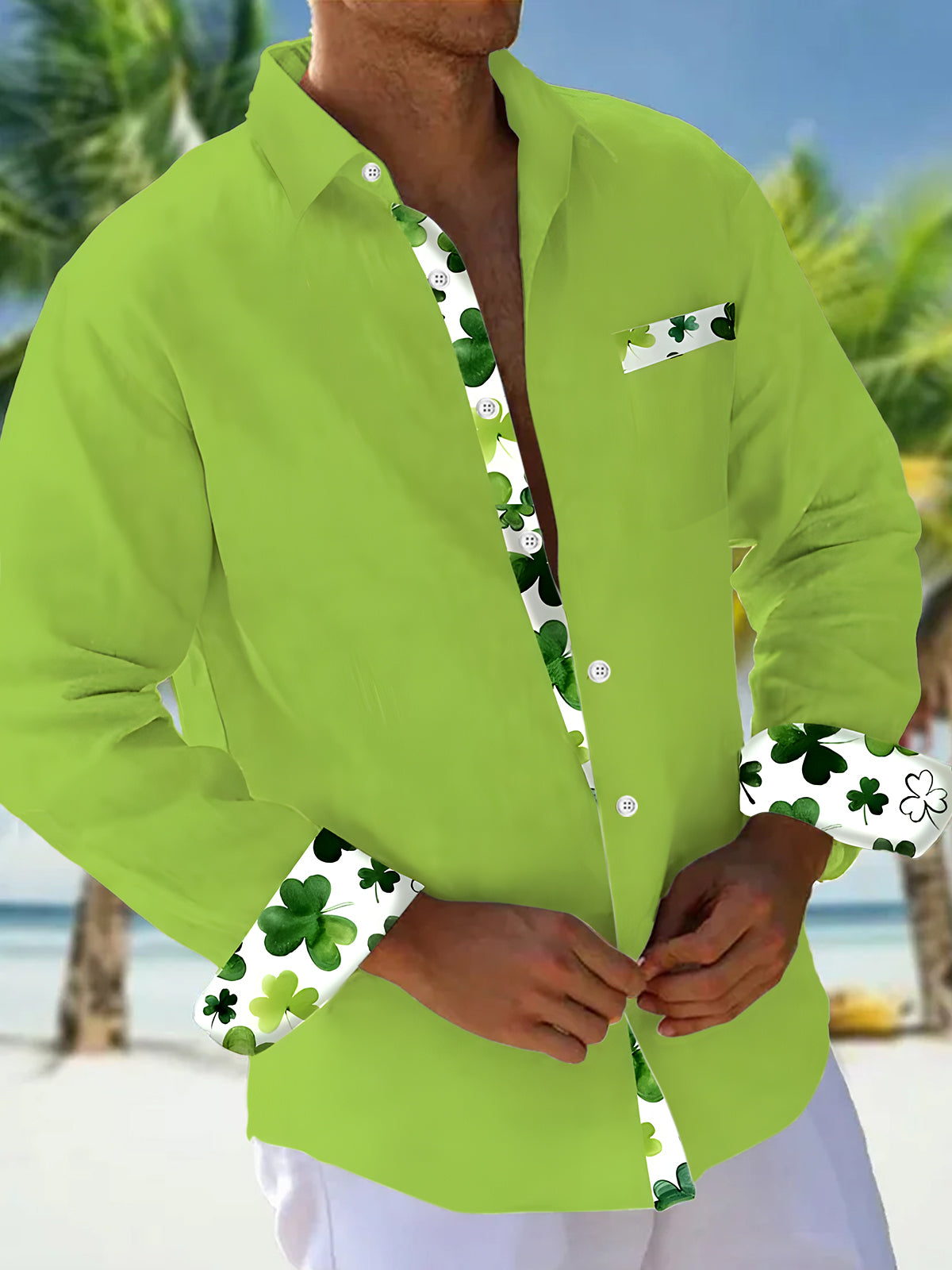 St. Patrick's Day Men's Pocket Long Sleeve Shirts