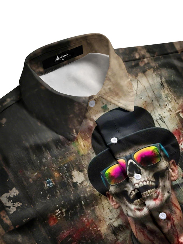 men's gothic print shirt side view