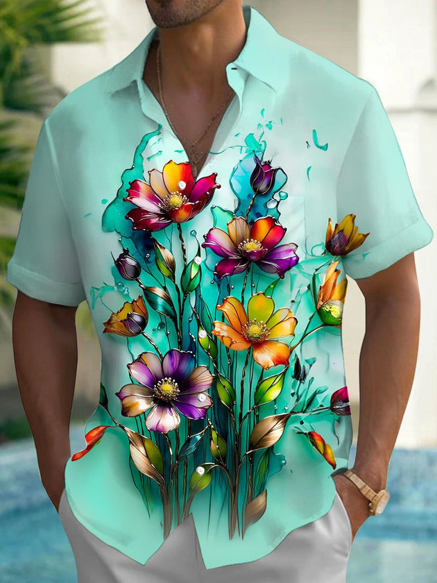 men's Hawaiian shirt front view tropical beach vacation