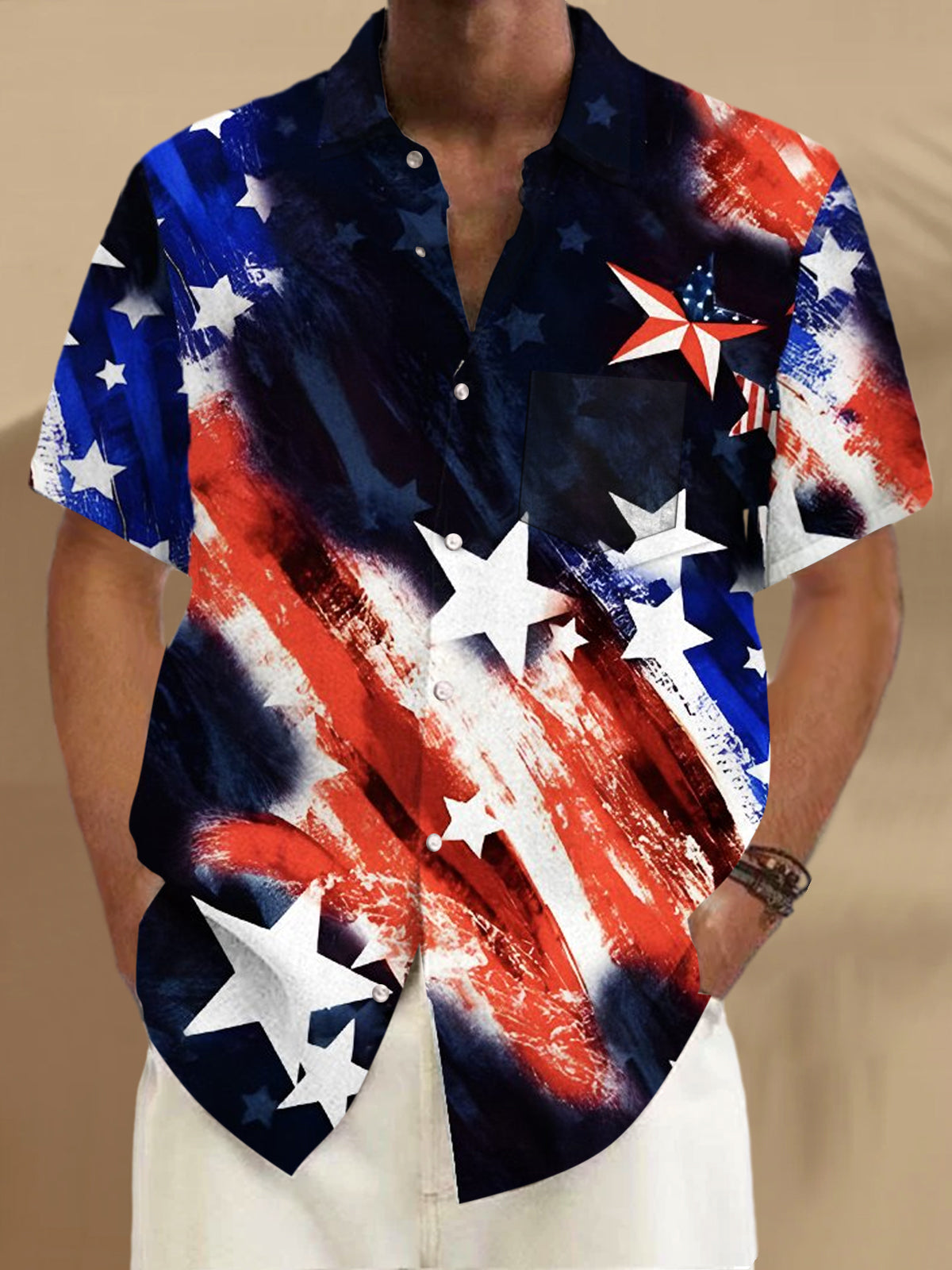 Independence Day American Flag Short Sleeve Men's Shirts With Pocket