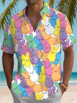 Men's Easter Bunny print short sleeve shirt front view