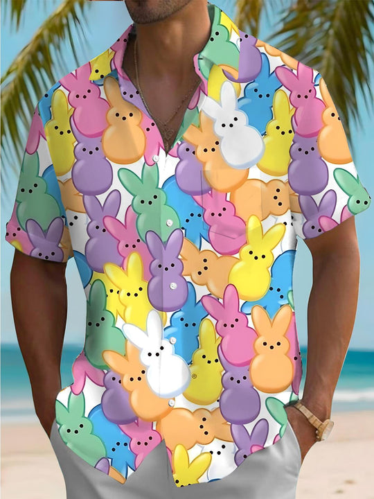 Men's Easter Bunny print short sleeve shirt front view