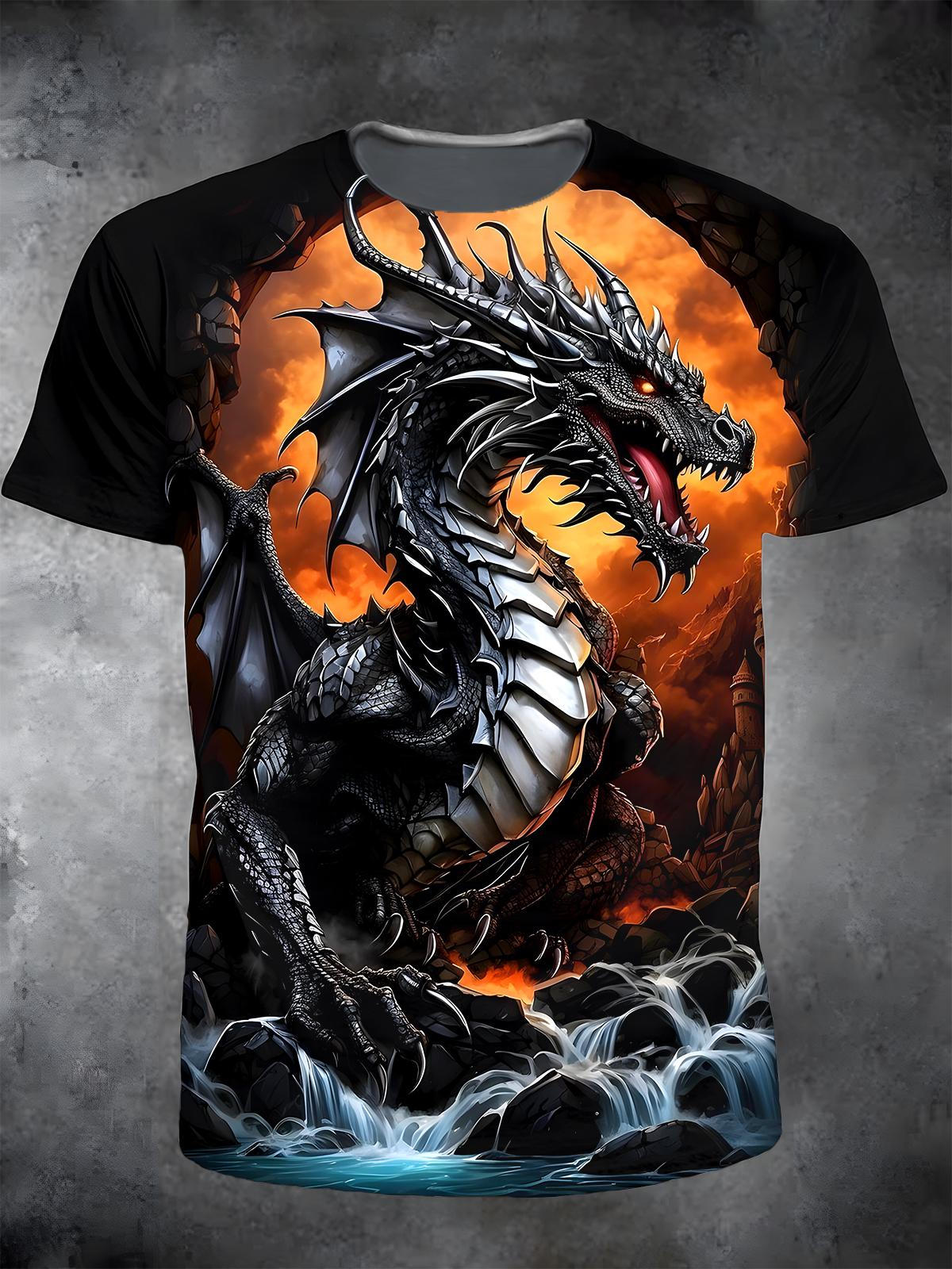 Dragon Round Neck Short Sleeve Men's T-shirt