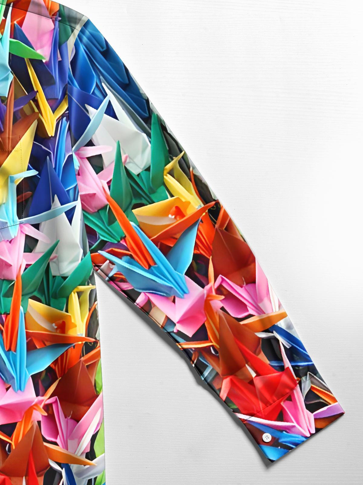 Paper Cranes Print Men's Pocket Long Sleeve Shirts