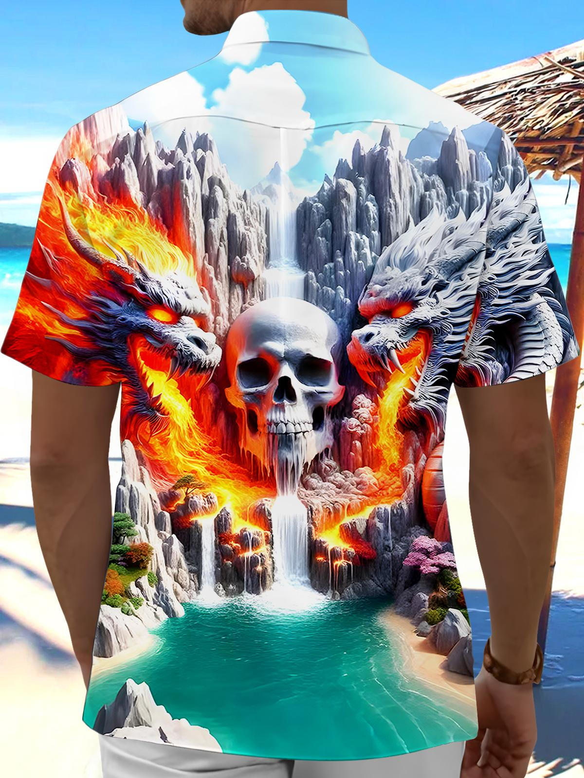 Skull Dragon Mountain Men's Pocket Short Sleeve Shirts