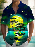 Star Moon Tree Print Men's Pocket Short Sleeve Shirts