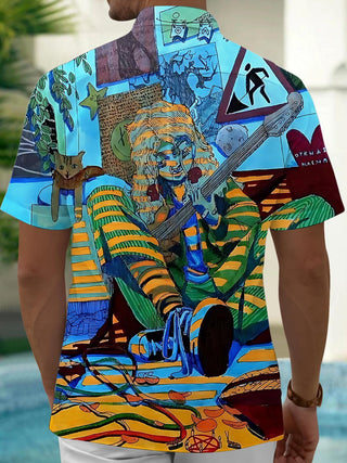 Men's art print pocket short sleeve shirt back view