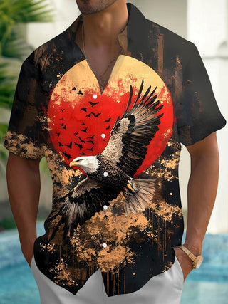 Men vintage style eagle print short sleeve shirt front view